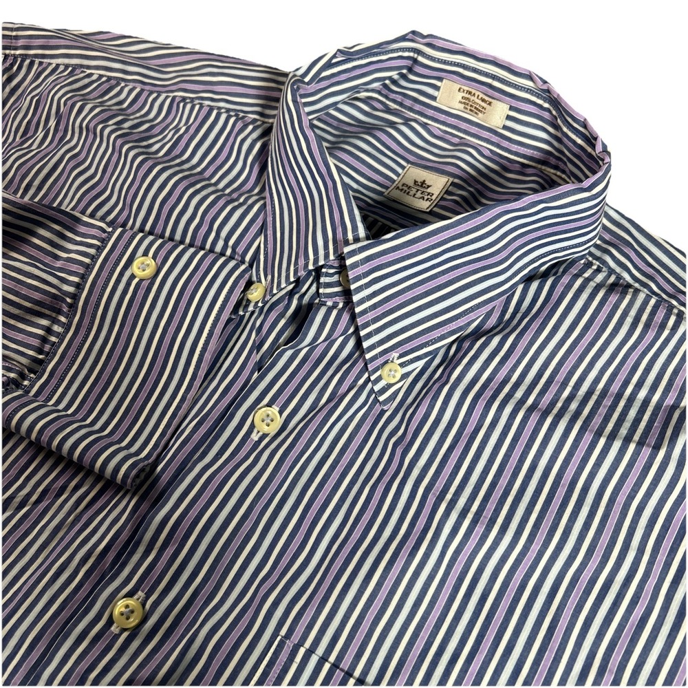 Peter Millar Shirt Men's XL Purple & Blue Striped Long Sleeve Button Down Casual